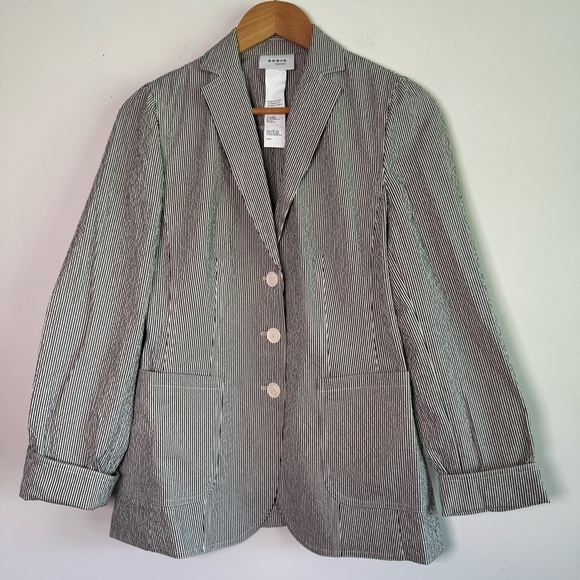 Akris Punto black and white striped lightweight blazer size 8 - Picture 1 of 8